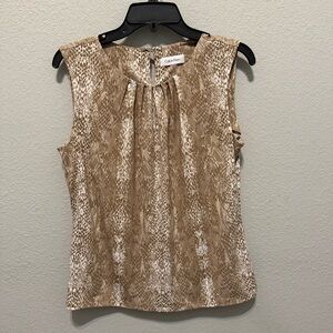 Calvin Klein Sleeveless Top Shell Tan and White Size M